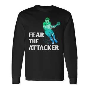 T-shirt à manches longues pour hommes et garçons Fear the Attacker Lacrosse Goalie Stick & Helmet - Product Image 1
