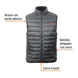 Gilet sans manches léger en duvet Primaloft pour homme Truper, gris, col montant, fermeture éclair sur le devant, couleur unie, coupe régulière, chaud, vêtement d'extérieur pour l'hiver - Product Image 3