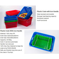 Caisse de transport en plastique à mailles, panier en plastique à poignées métalliques, panier pour la distribution d'aliments frais, caisse en plastique empilable avec poignée