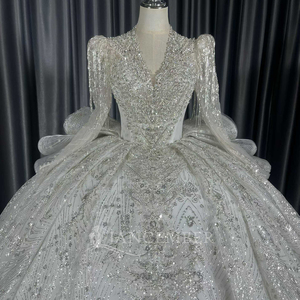 Lscm81 Princess Ball Gown <b>Wedding</b> Dress Beaded Lace With Crystal Luxury Bridal Gown Sweep Train Jancember - Product Image 5