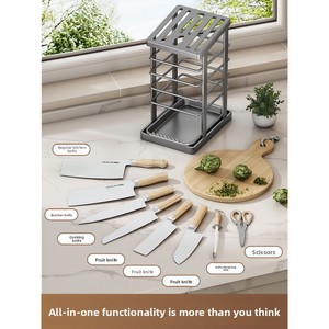 MIXWARES Moderno Soporte Ajustable para Cuchillos de Cocina de Acero al Carbono con Drenaje, Organizador de Encimera para Platos y Cubiertos - Product Image 3