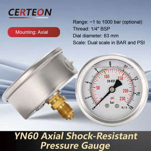 เกจวัดแรงดันสแตนเลสเติมของเหลวสเกลคู่Bar Psiความแม่นยำต้านการสั่นไหวใช้กับ<span class=keywords><strong>ไอ</strong></span>น้ำติดตั้งแนวแกน - Product Image 2
