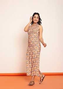 เดรสพิมพ์ลายมิดิแบบเปิดไหล่พร้อมดีไซน์เว้าช่วงเอว ชุดเดรสลำลองสำหรับผู้หญิง ผลิตจากผ้าเนื้อบางเบา ทรงสวยทันสมัย - Product Image 2