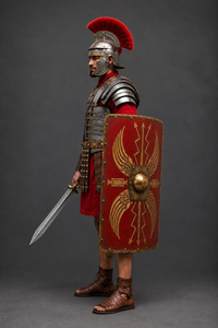 Ensemble d'armure en acier de centurion romain avec casque et bouclier, moulage 3D, costume de légionnaire médiéval pour reconstitution historique et exposition - Product Image 3