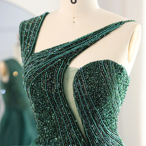 Abito da sera di lusso <span class=keywords><strong>verde</strong></span> <span class=keywords><strong>smeraldo</strong></span> con gonna elegante monospalla da donna festa di nozze abiti formali Sz128 - Product Image 5