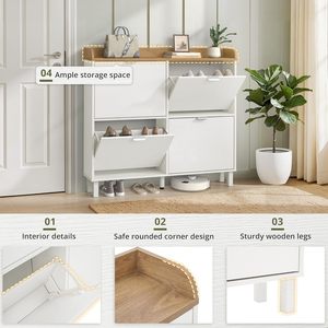 <strong>Shoe</strong> Cabinet with 4 Flip Drawers, 19cm Large <strong>Shoe</strong> Storage Unit for Entryway, Narrow Hallway <strong>Shoe</strong> Cupboard with Top Shelf - Product Image 4