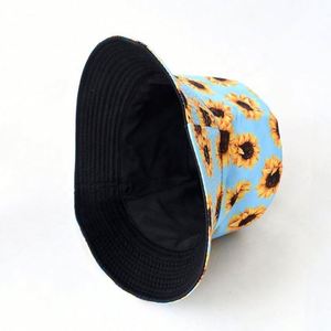 Chapeau Bob Réversible Personnalisé en Soie Sérigraphiée Tournesol, Portable, Respirant, Protection Solaire, 5 Panneaux, Vente en Gros - Product Image 5