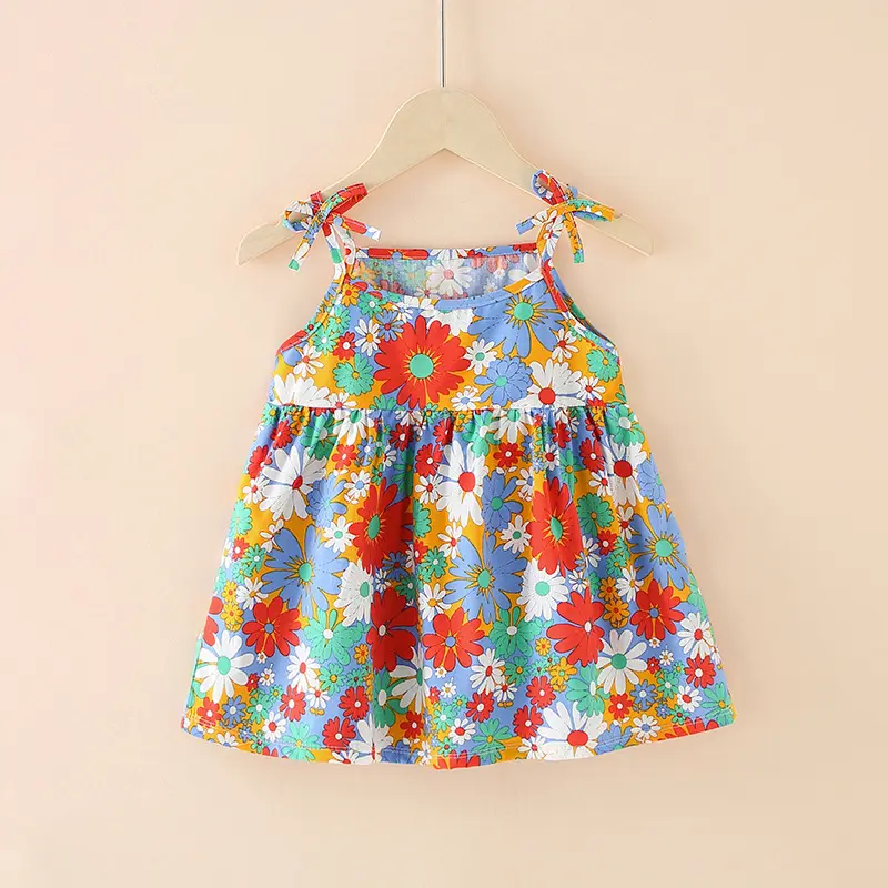 High Quality Cheap Price Kids And Girls Short Dress Baby Girl's A-Line Flowers Print Sleeveless Cotton Leisure Cute Dresses