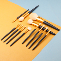Pinceaux de maquillage personnalisés, logo de marque privée, poils synthétiques, tube en aluminium, manche en bois, ensemble de 12 pinceaux de maquillage de la série Blue Whale