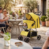 Poussette pliable 4 roues pour animaux de compagnie avec fermeture éclair confortable, chariot de voyage portable, panier de rangement imperméable et respirant