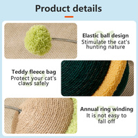 Jouet à gratter pour chat en sisal en forme de planète avec des balles à pompons à ressort, balle interactive pour chat pour chatons et chats d'intérieur