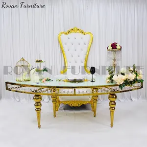 Table Serpentine en verre doré en acier inoxydable avec cristal, dernier Style de luxe pour mariage, Table à manger, meubles de salle à manger