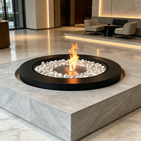 Table basse de luxe ronde en marbre avec foyer bioéthanol, flamme naturelle véritable, sans fumée, pour la décoration intérieure des villas et salons
