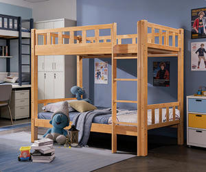 Cama litera moderna de la serie Colorful con barandillas de seguridad y escaleras, muebles de dormitorio infantiles de madera maciza de roble, cama para dormitorio de estudiantes - Product Image 2