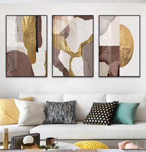 3 pezzi astratta oro bianco e grigio <span class=keywords><strong>pittura</strong></span> e arte della parete per la decorazione della casa e della stanza stampa di lusso su poster di tela - Product Image 2