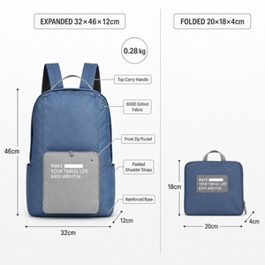 Sac à dos pliable ultraléger imperméable en polyester pour le sport et les voyages en plein air, avec fermeture éclair tendance - Product Image 2