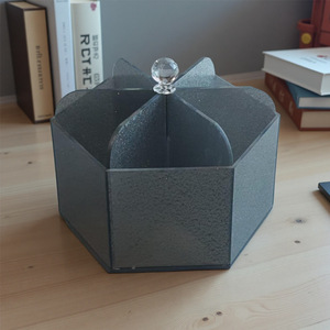 Portalápices acrílico cuadrado giratorio, caja de almacenamiento de papelería de oficina con perilla de cristal para organización de escritorio - Product Image 2