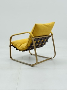 Fauteuil lounge en cuir style <span class=keywords><strong>selle</strong></span> <span class=keywords><strong>de</strong></span> <span class=keywords><strong>cheval</strong></span>, en acier doré, design Mid-Century Modern, <span class=keywords><strong>avec</strong></span> base métallique, pour salon domestique - Product Image 6