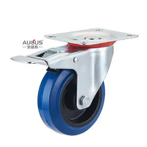Guangdong Supplier Wholesale Blue Elastic Rubber 4" 5" 6" 8" trolley Industrial Caster Wheels for dolly cart