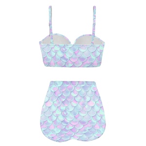 Sirène maillot <span class=keywords><strong>de</strong></span> bain ensemble femmes mode deux pièces ensemble Push up maillots <span class=keywords><strong>de</strong></span> bain Sexy maillot <span class=keywords><strong>de</strong></span> bain natation plage licou Bikini couleur unie - Product Image 2
