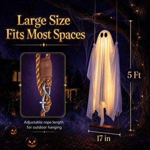 Hanging Swing Ghost Halloween Decoration 5ft Outdoor <b>Battery</b> <b>Operated</b> Lighted Ghost Decor Ready To Hang With Timer Feature - Product Image 5