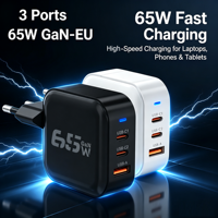 Chargeur mural multi-ports USB-C 65W QC3.0 PD3.0 pour smartphone, ordinateur portable, chargeur USB rapide universel