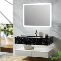 Meuble mural haut de gamme avec lavabo et poignée, meuble-lavabo de salle de bain moderne avec robinet et miroir