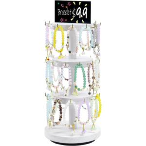3-layer Wooden <strong>Rotating</strong> Bracelet <strong>Display</strong> Stand Tree Stand <strong>Supplier</strong> Booth <strong>Display</strong> with Advertising Board 36-<strong>hook</strong> Bracelet Key - Product Image 5