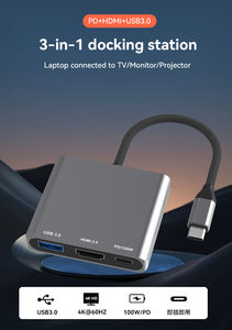 Station d'accueil USB Hub de haute qualité, tressée, 3 en 1, type C vers <span class=keywords><strong>HDMI</strong></span> 4K 60Hz, USB3.0, PD100W, charge rapide, plug and play, pour ordinateur portable - Product Image 3