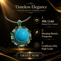 Bijoux fins sur mesure en or 18 carats avec turquoise Sleeping Beauty naturelle non traitée, certificat de gemmes inclus, qualité supérieure uniquement