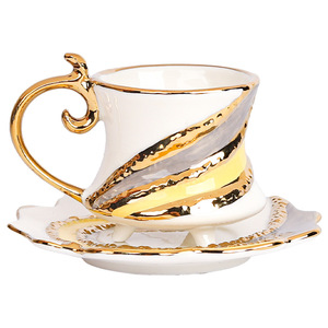 Taza de Café de Cerámica con Borde Dorado, Platillo, Taza de Espresso para el Hogar, Juego de Tazas de Cerámica de Lujo con Borde Dorado para el Té de la Tarde - Product Image 5