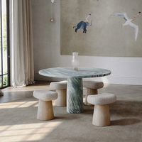 Table à manger ronde en marbre travertin italien de qualité supérieure, mobilier moderne en pierre naturelle avec base sculpturale conique