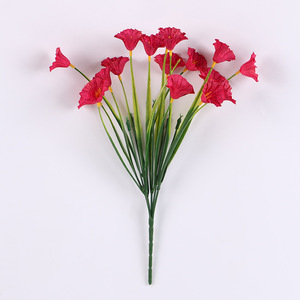 Artisanat en rotin, fleurs artificielles en herbe de printemps, 5 têtes, tissu de soie rouge, décoration de mariage - Product Image 1