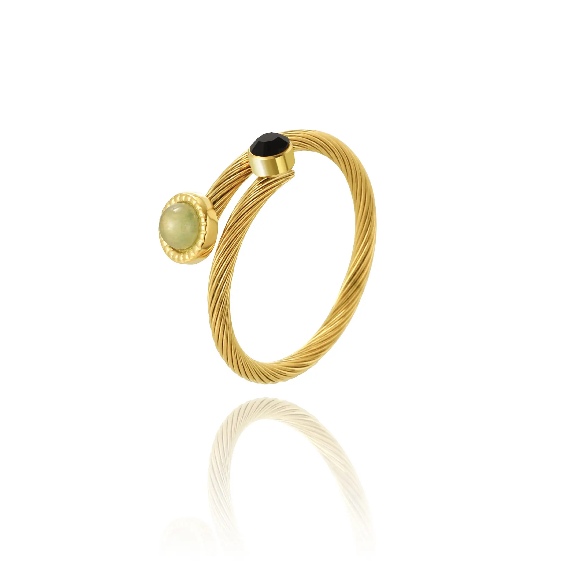 INS 18K vergoldet feminin modisch offen einstellbarer Edelstahlring Naturstein Draht Titan Stahl Naturstein Ring