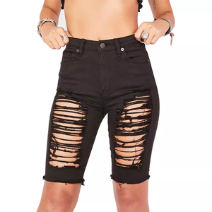 Pantalones vaqueros rasgados fuerza <span class=keywords><strong>negros</strong></span> de moda personalizados para <span class=keywords><strong>mujer</strong></span> Pantalones cortos vaqueros <span class=keywords><strong>rotos</strong></span> ajustados - Product Image 4