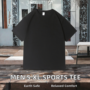 Men's <b>Extra</b> <b>Large</b> Sports Wear T-Shirt Customizable Wholesale Casual Black White Loose Knitted Eco-Friendly Solid Plain Dyed - Product Image 2