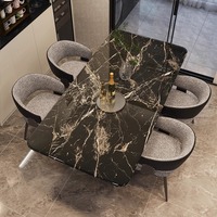 Table à manger en marbre italien de luxe avec chaises haut de gamme, pieds en métal, mobilier moderne et simple pour la maison, salles à manger ou bars