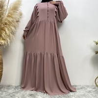 6633 #   Robe longue décontractée musulmane en mousseline bulle unie, à manches plissées multicouches, boutons sur le devant, coupe ample, 6 couleurs
