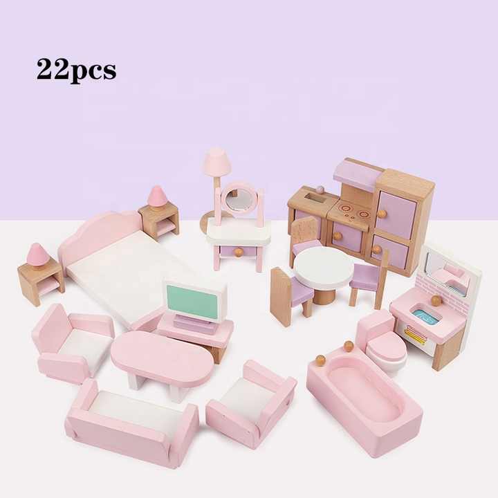 22pcs Miniature Furniture for Dolls House Wooden Dollhouse Furniture ...