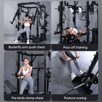 Equipo de fitness con estructura de pórtico, máquina Smith multifuncional, entrenador comercial integrado, banco de press y rack de sentadillas de acero inoxidable