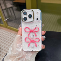 Coque de téléphone portable transparente avec nœud papillon scintillant et fleurs mignonnes, perles DIY 3D, pour iPhone 17 Air 16 15 14 Pro Max