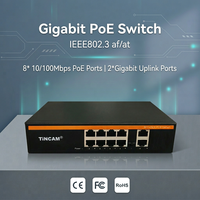 TiNCAM 8 10/100Mbps 2 Gigabit Uplink Rj45 Port PoE Switch 120W Ethernet Switches IEEE802.3 AF/AT Perluas 250m VLAN untuk CCTV