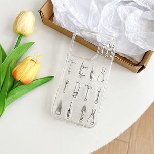 Ustensiles de cuisine miniatures, couteau et fourchette, étui de téléphone transparent antichoc tendance pour iPhone 16 Pro Max 15 Plus 14 13 12 11 17 - Product Image 1