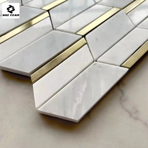 Mosaïque de jet d'eau de coquille noire d'incrustation de marbre <span class=keywords><strong>blanc</strong></span> de <span class=keywords><strong>Chevron</strong></span> pour des carreaux de mur - Product Image 3