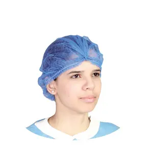 غطاء مشبك غير منسوج من مادة PP للاستخدام مرة واحدة مع شبكة للشعر قبعة الطبيب الجراحية قبعة مستديرة بغطاء الغوغاء