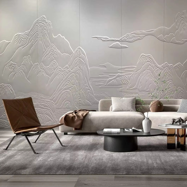 Custom Modern Classical 3D Carving Textured Home Decor Wall Covering Board Synthetic PU Leather Wall Panel Board Interior Design