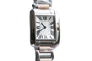 Reloj de pulsera mecánico automático para mujer, de dos tonos, plateado y dorado, con esfera de números romanos y manecillas azules - Product Image 2