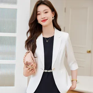 2024 New Women's White Summer Suit Jacket High-Grade Professional Slim Sleeve Dress With Professional Suit