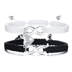 Anti Tarnished 316L Stainless Steel Bf And Gf Magnetic Heart <b>Adjustable</b> String <b>Bracelet</b> For Women - Product Image 1