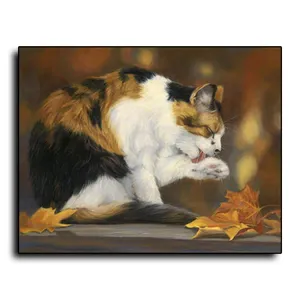 Handmade Oil Paintings On Canvas Black and Brown Cat Animal Wall Art Modern Home Decorative Picture